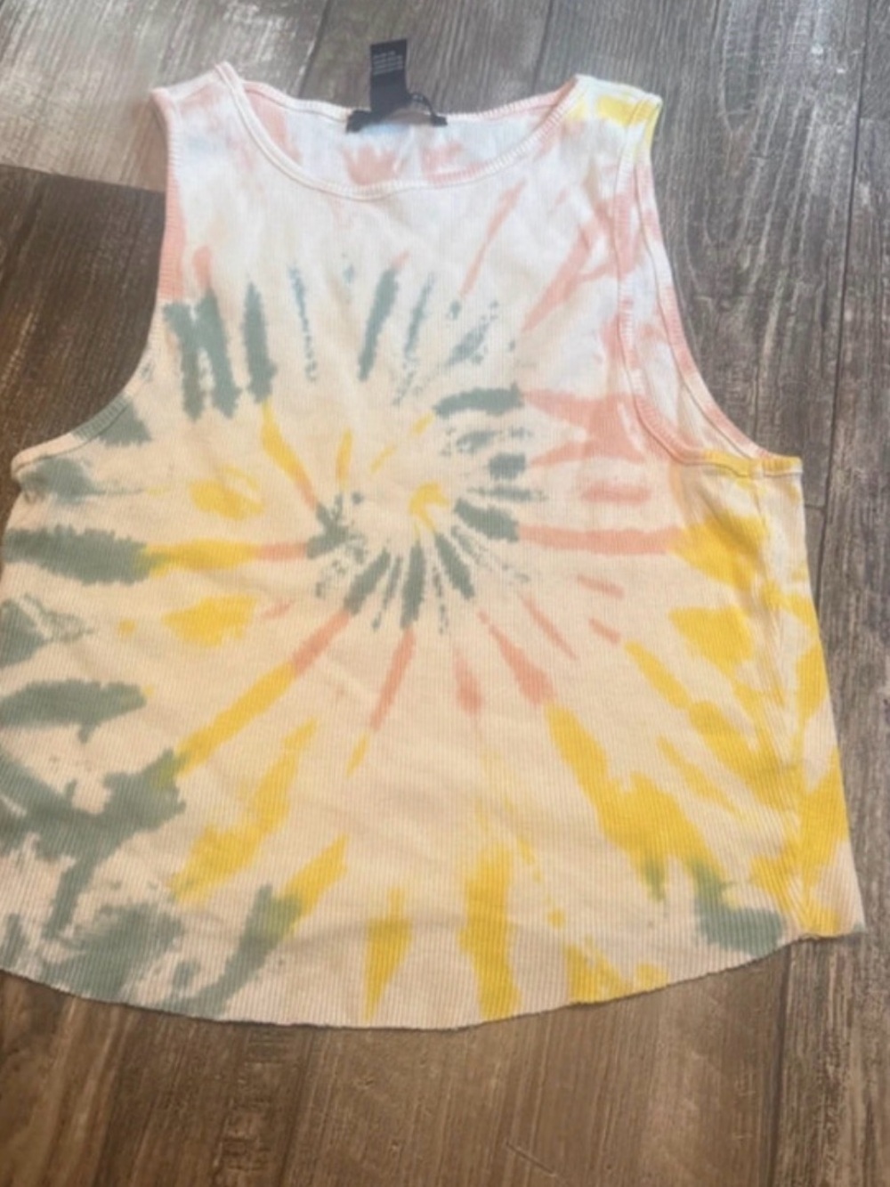 Forever 21 Pastel Tie-Dye Ribbed Tank Top - Yellow, Pink & Green
